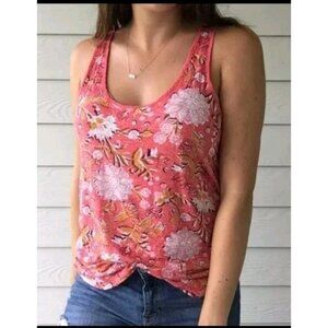 Anthropologie Lilka Pink Coral Floral Print Rayon Blend Alameda Tank Top Large